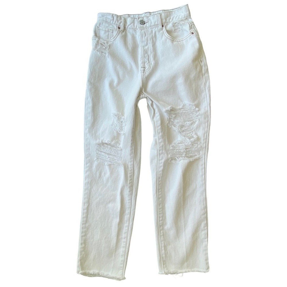 Pacsun Jeans Womens Size 26 High Rise Straight Leg White Distressed Cotton